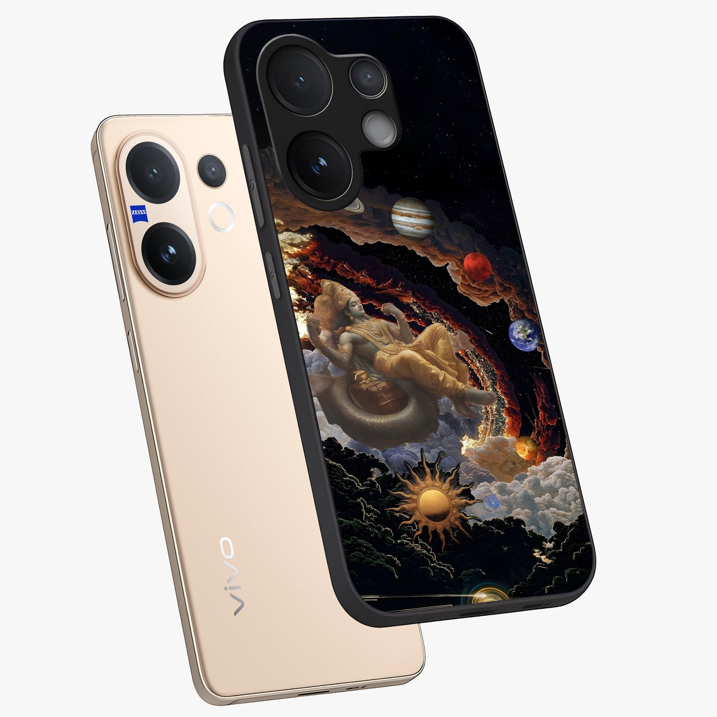 Galactic Divine God Glass Case displayed in angled mockup highlighting powerful celestial deity illustration with galactic aesthetic.