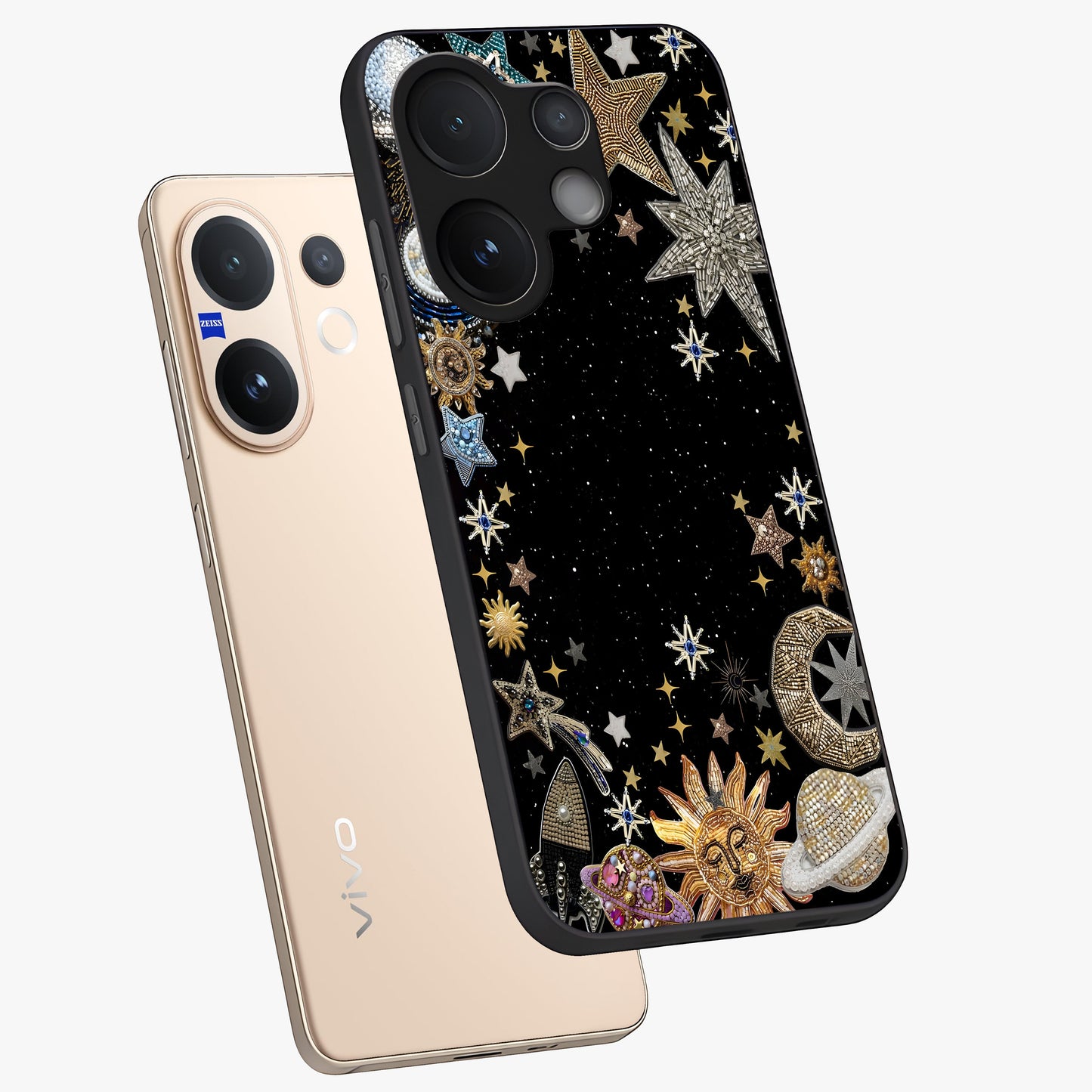 Galactic Jewel Stars Glass Case displayed in angled mockup highlighting shining celestial star design with cosmic aesthetic style.
