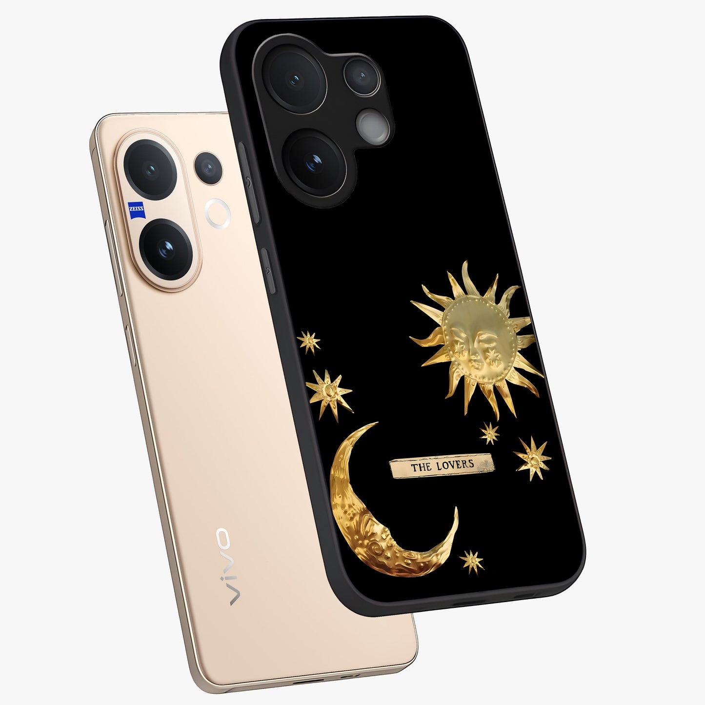 Gold Sun Blush Glass Case displayed in angled mockup highlighting radiant sun design with warm golden aesthetic.