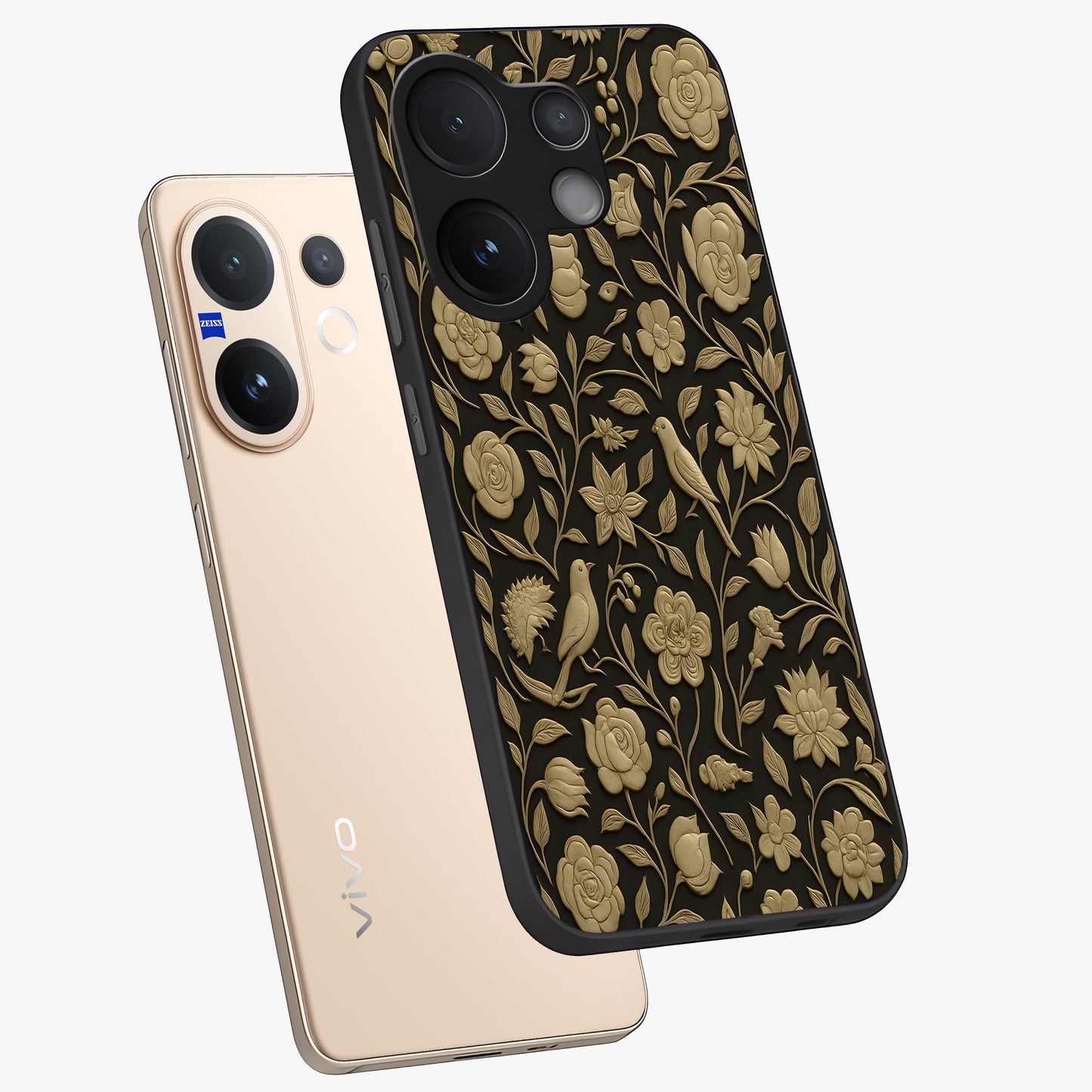 Golden Evil Eye Mandala Glass Case displayed in angled mockup highlighting protective evil eye symbol with golden mandala design.