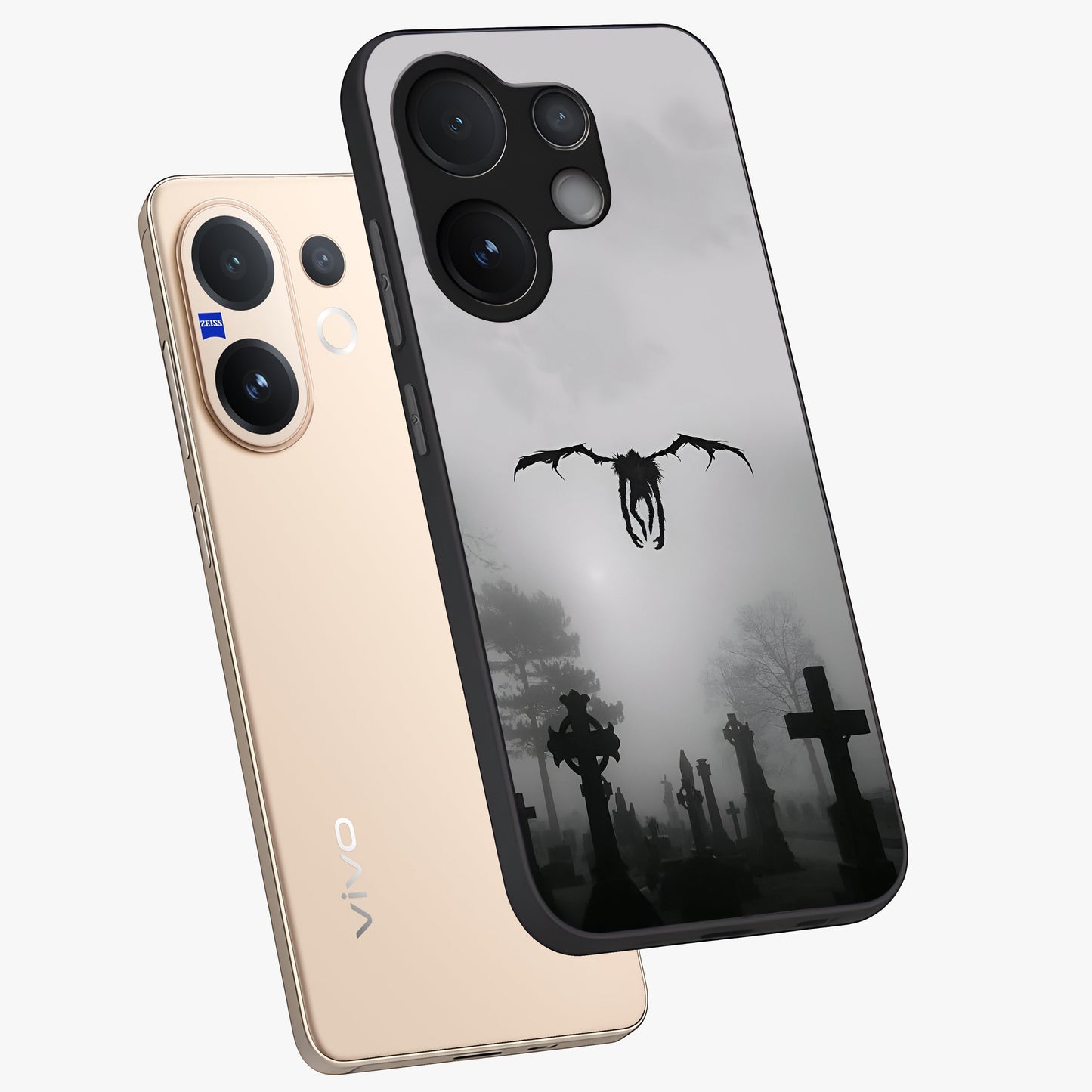 Graveyard Shadow Descent Glass Case displayed in angled mockup highlighting eerie shadow illustration with gothic aesthetic.