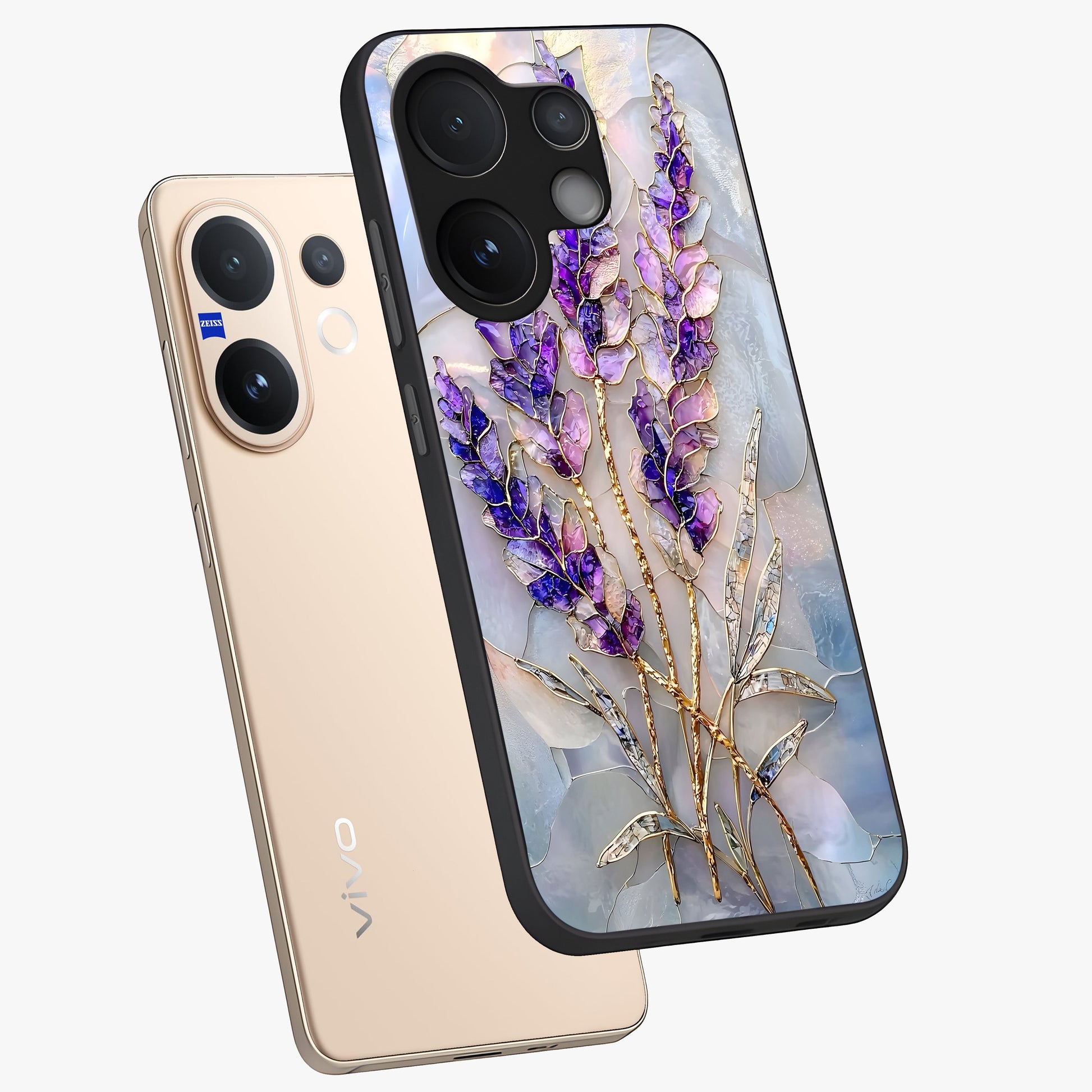 Lavender Dream Glow Glass Case displayed in angled mockup highlighting dreamy purple glow design with soft artistic style.