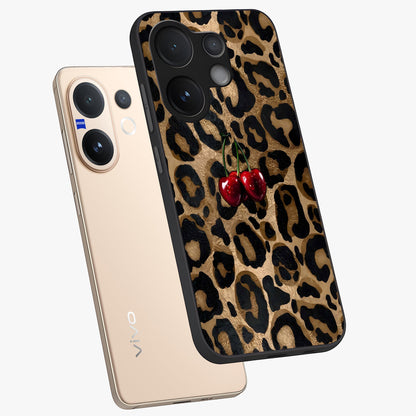 Leopard Wild Cherry Glass Case displayed in angled mockup highlighting bold animal print design with playful cherry aesthetic.