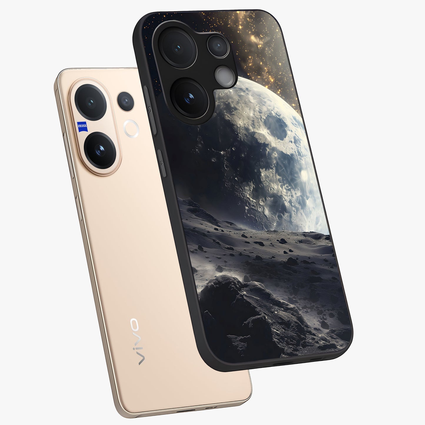 Lunar Horizon Glow Glass Case displayed in angled mockup highlighting celestial moon design with dreamy night aesthetic.