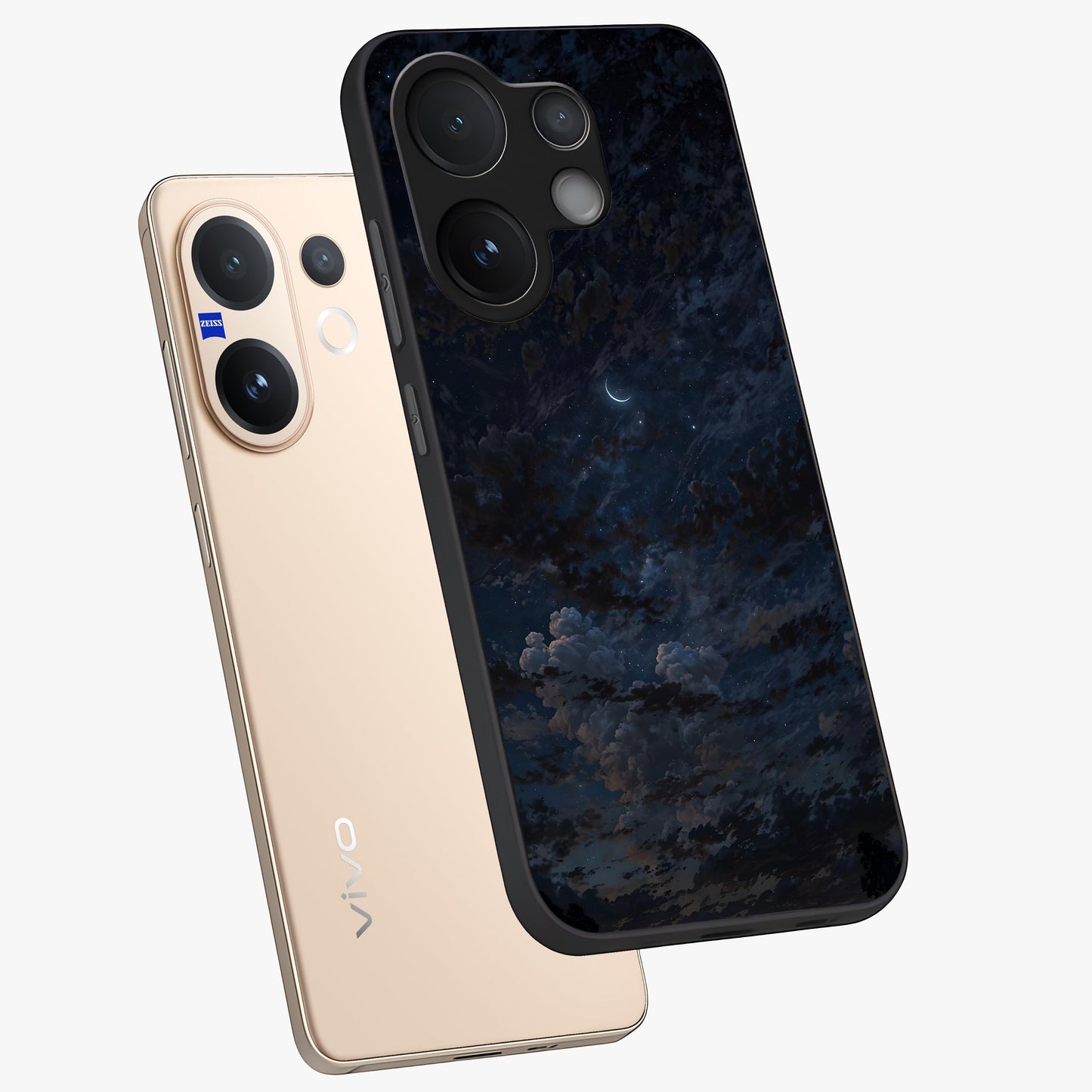 Lunar Veil Silence Glass Case displayed in angled mockup highlighting soft lunar design with peaceful celestial aesthetic.