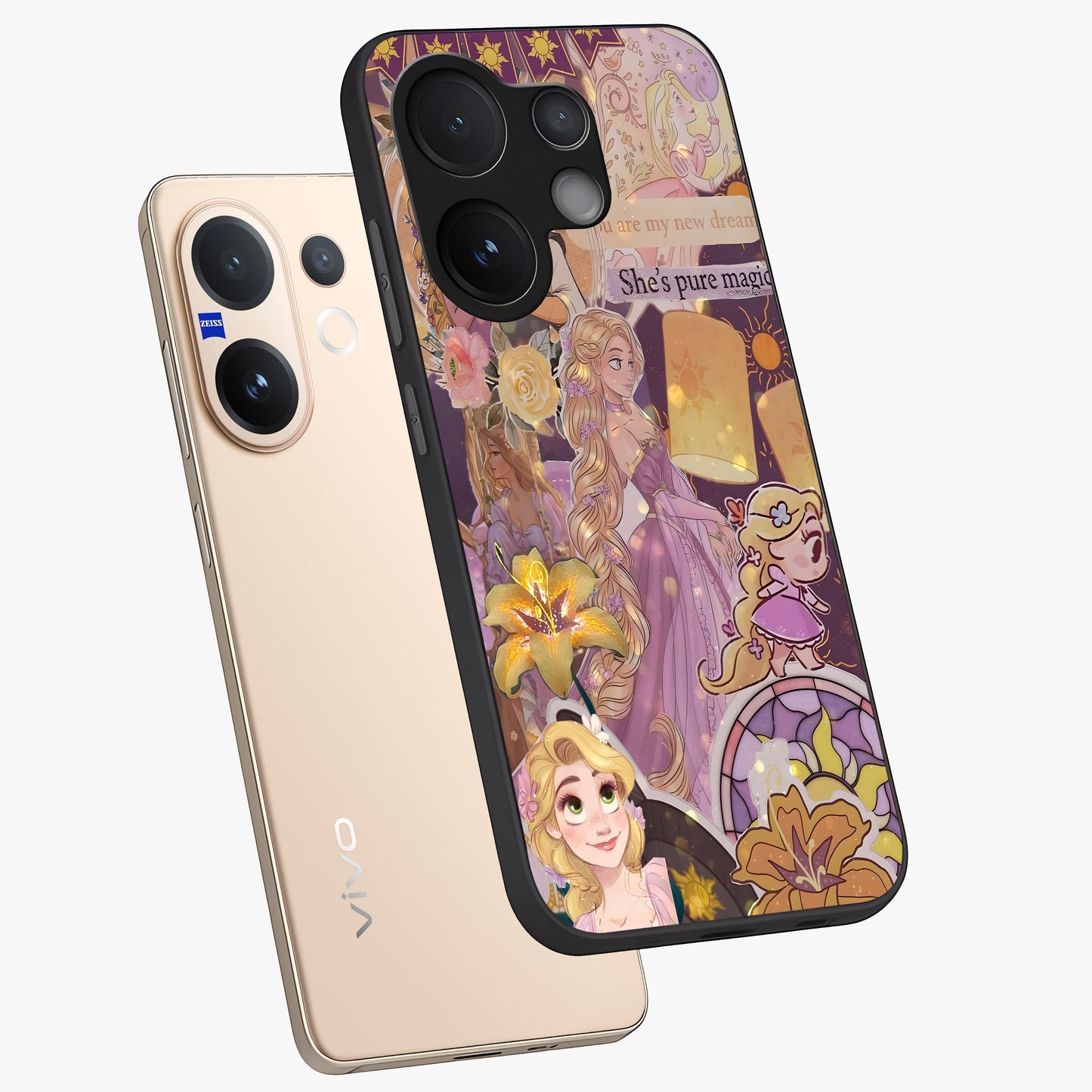Magical Tangled Dream Glass Case displayed in angled mockup highlighting whimsical fantasy design with magical aesthetic.