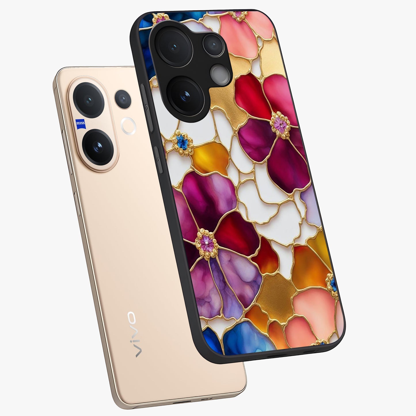 Marble Flower Pattern Glass Case displayed in angled mockup highlighting elegant marble floral design with modern aesthetic.