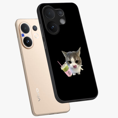 Matcha Cat Style Glass Case displayed in angled mockup highlighting playful feline design with pastel matcha aesthetic.