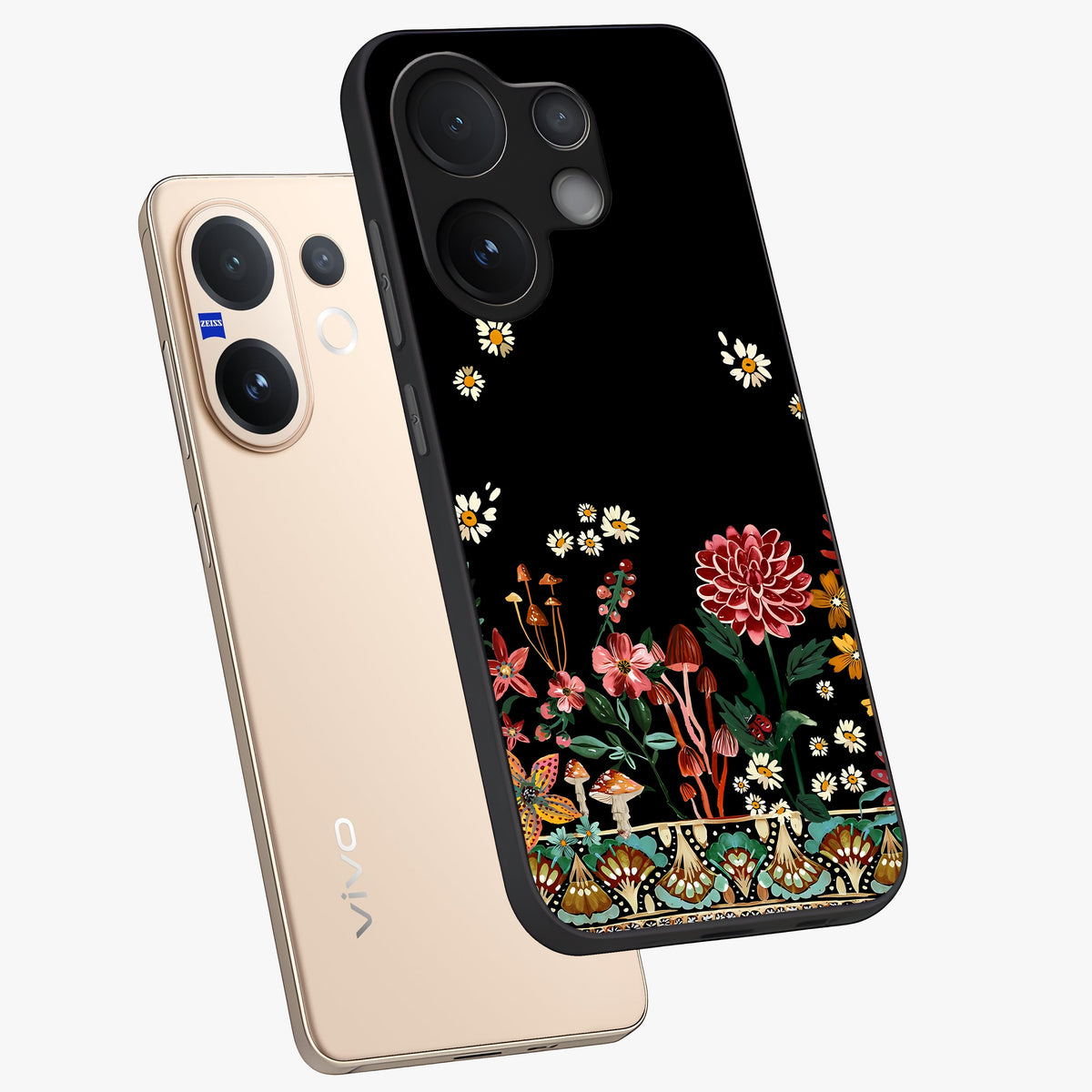 Midnight Bloom Pattern Glass Case displayed in angled mockup highlighting elegant flower design with midnight aesthetic style.