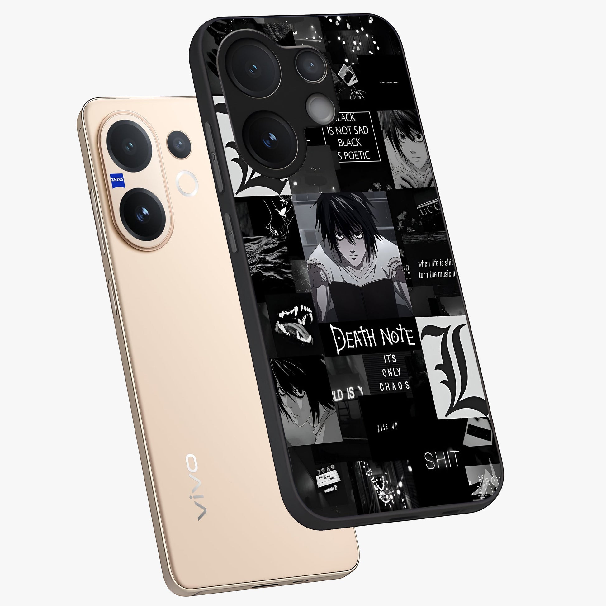 Midnight Chaos Mind Glass Case displayed in angled mockup highlighting chaotic artistic design with dramatic midnight aesthetic.