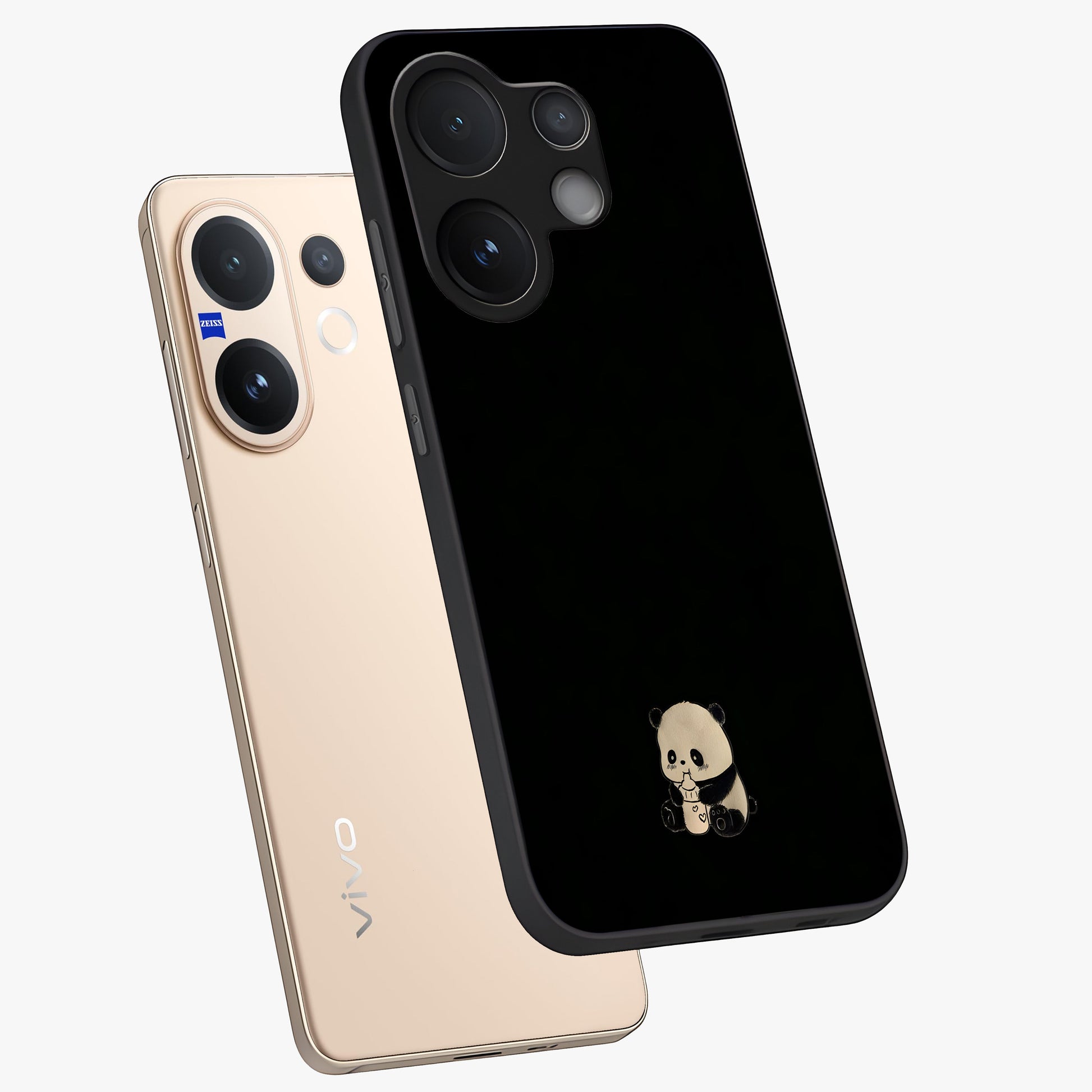 Midnight Panda Love Glass Case displayed in angled mockup highlighting adorable panda illustration with midnight aesthetic.