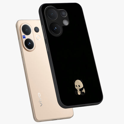 Midnight Panda Love Glass Case displayed in angled mockup highlighting adorable panda illustration with midnight aesthetic.