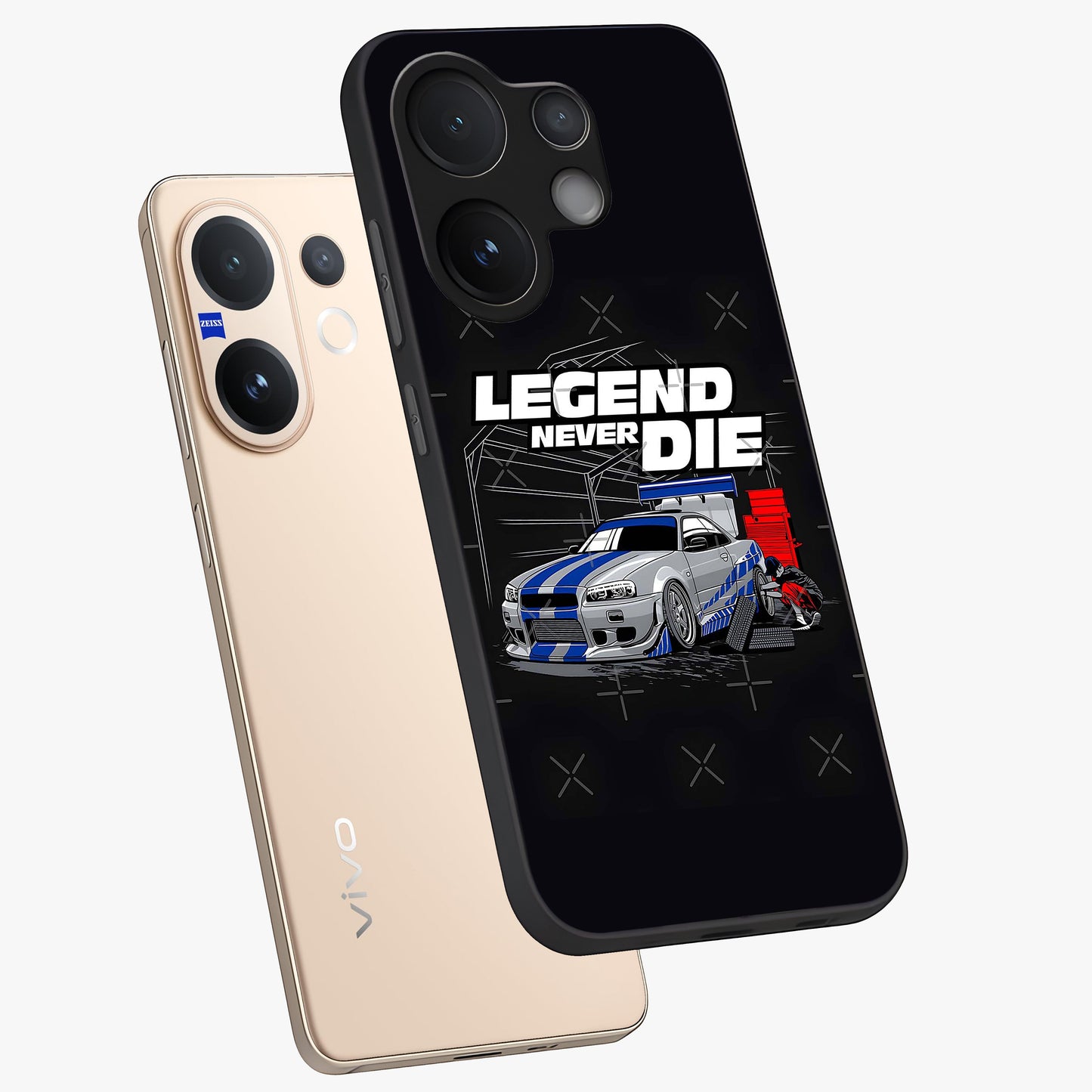 Midnight Racing Legacy Glass Case displayed in angled mockup highlighting dynamic automotive design with bold midnight aesthetic.