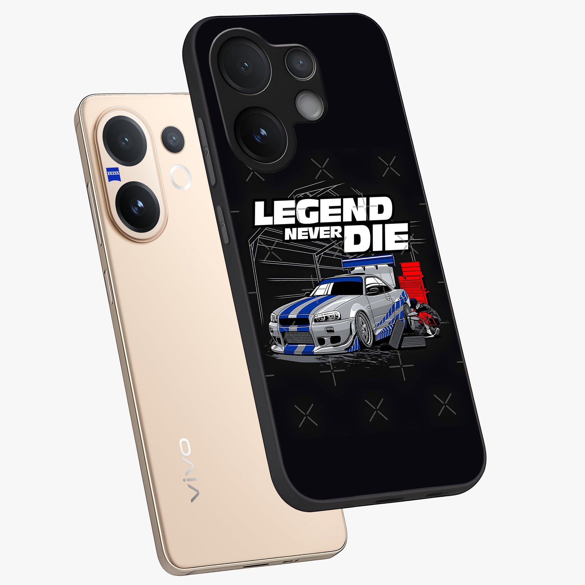 Midnight Racing Legacy Glass Case displayed in angled mockup highlighting dynamic automotive design with bold midnight aesthetic.