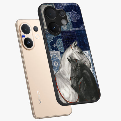 Midnight Stallion Blues Glass Case displayed in angled mockup highlighting powerful stallion illustration with deep midnight tones.