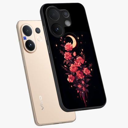 Moonlit Floral Elegance Glass Case displayed in angled mockup highlighting graceful flower design with soft moonlight aesthetic.