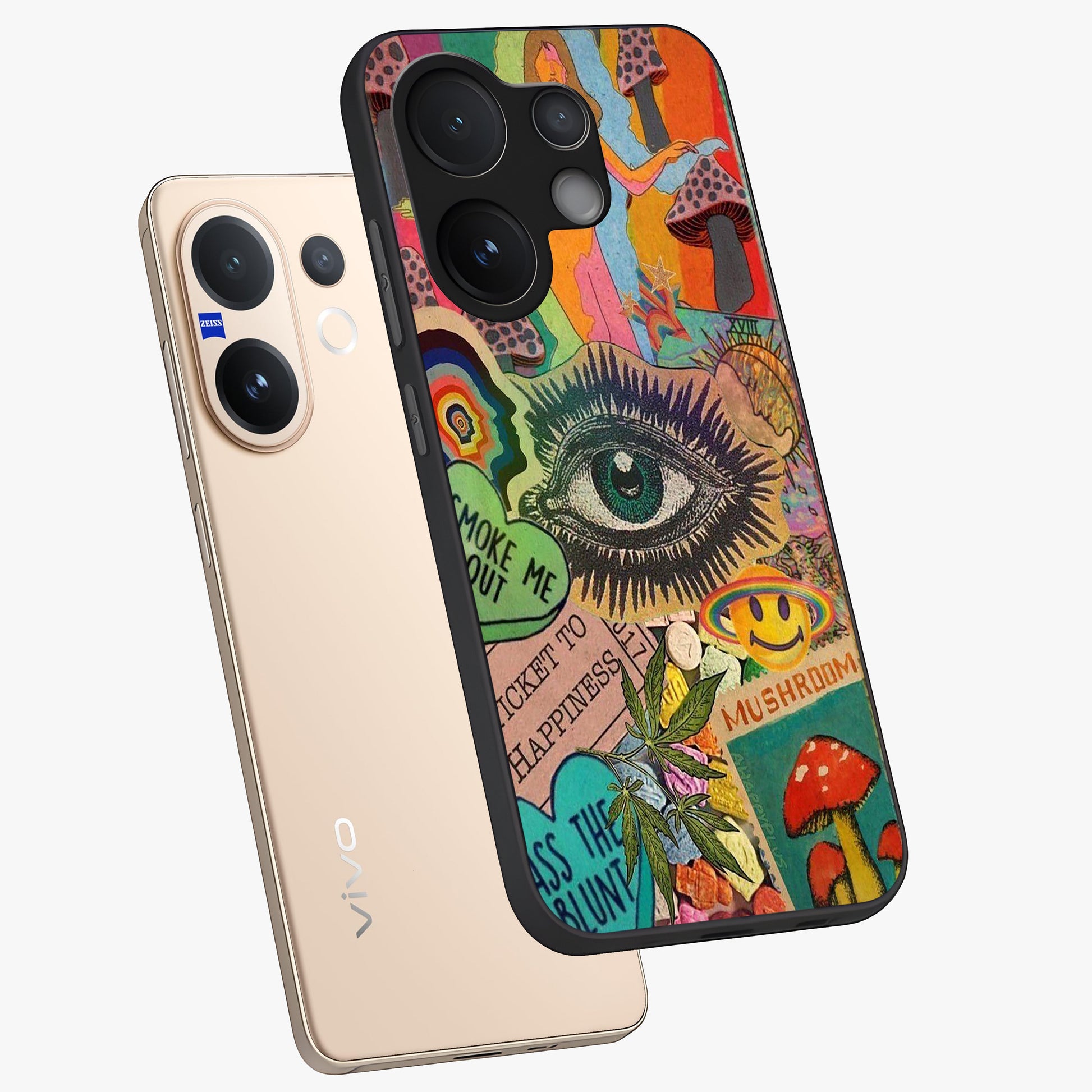 Mystic Eye Wonderland Glass Case displayed in angled mockup highlighting magical eye illustration with dreamy aesthetic.