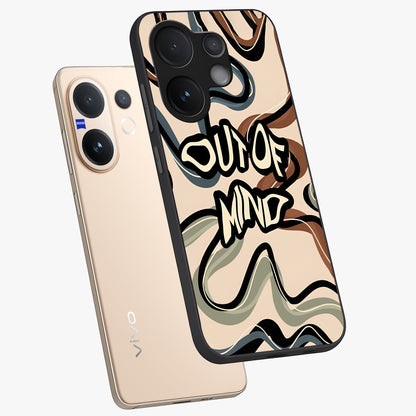 Out Of Mind Glass Case displayed in angled mockup highlighting bold statement design with modern artistic aesthetic.