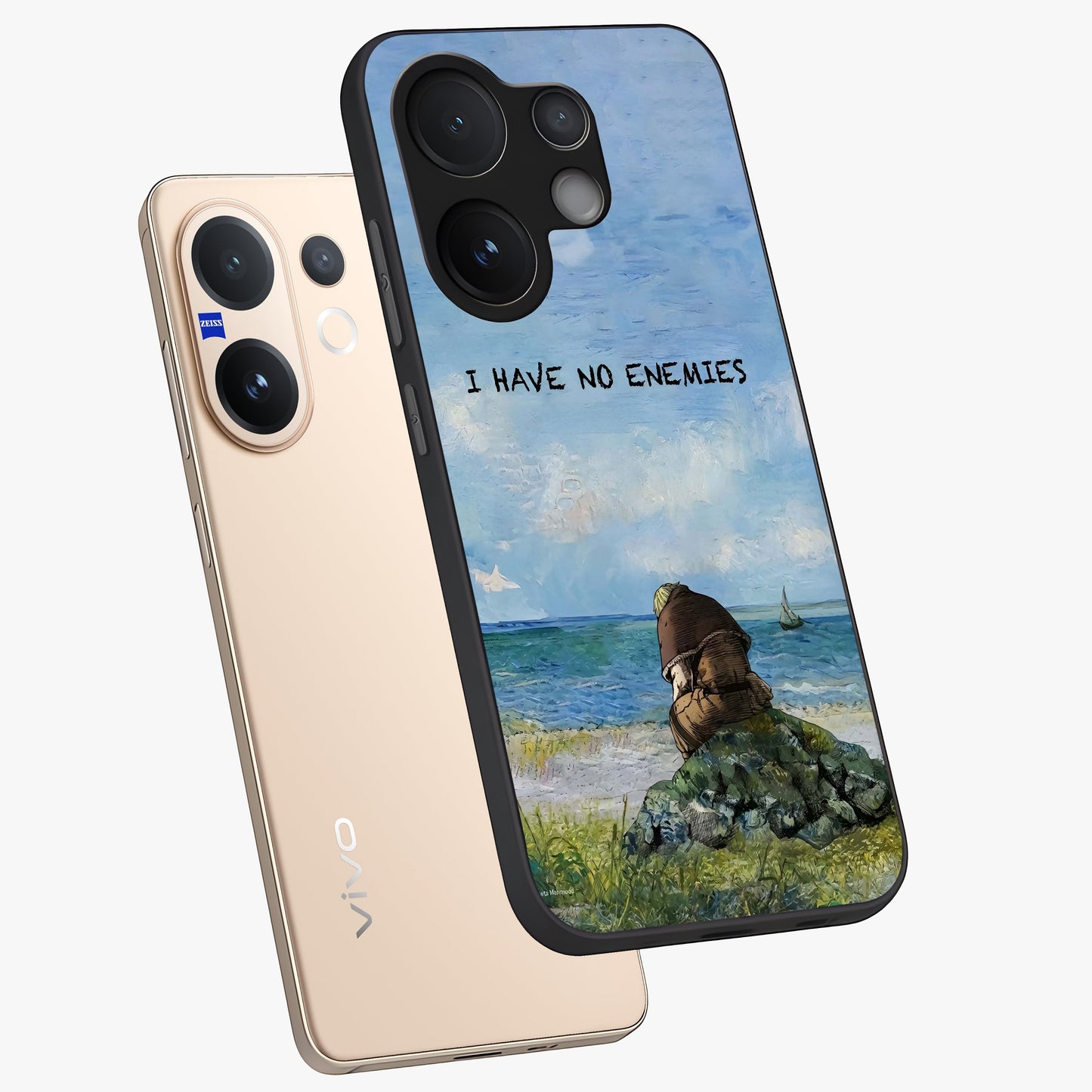 Peace Beyond War Glass Case displayed in angled mockup highlighting meaningful message design with artistic aesthetic style.