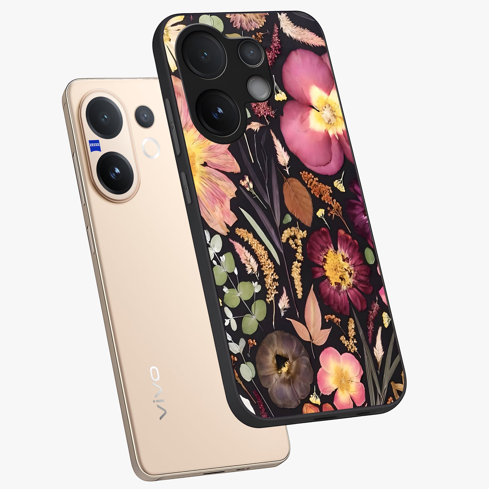 Petal Dream Tapestry Glass Case displayed in angled mockup highlighting decorative petal pattern with elegant botanical aesthetic.