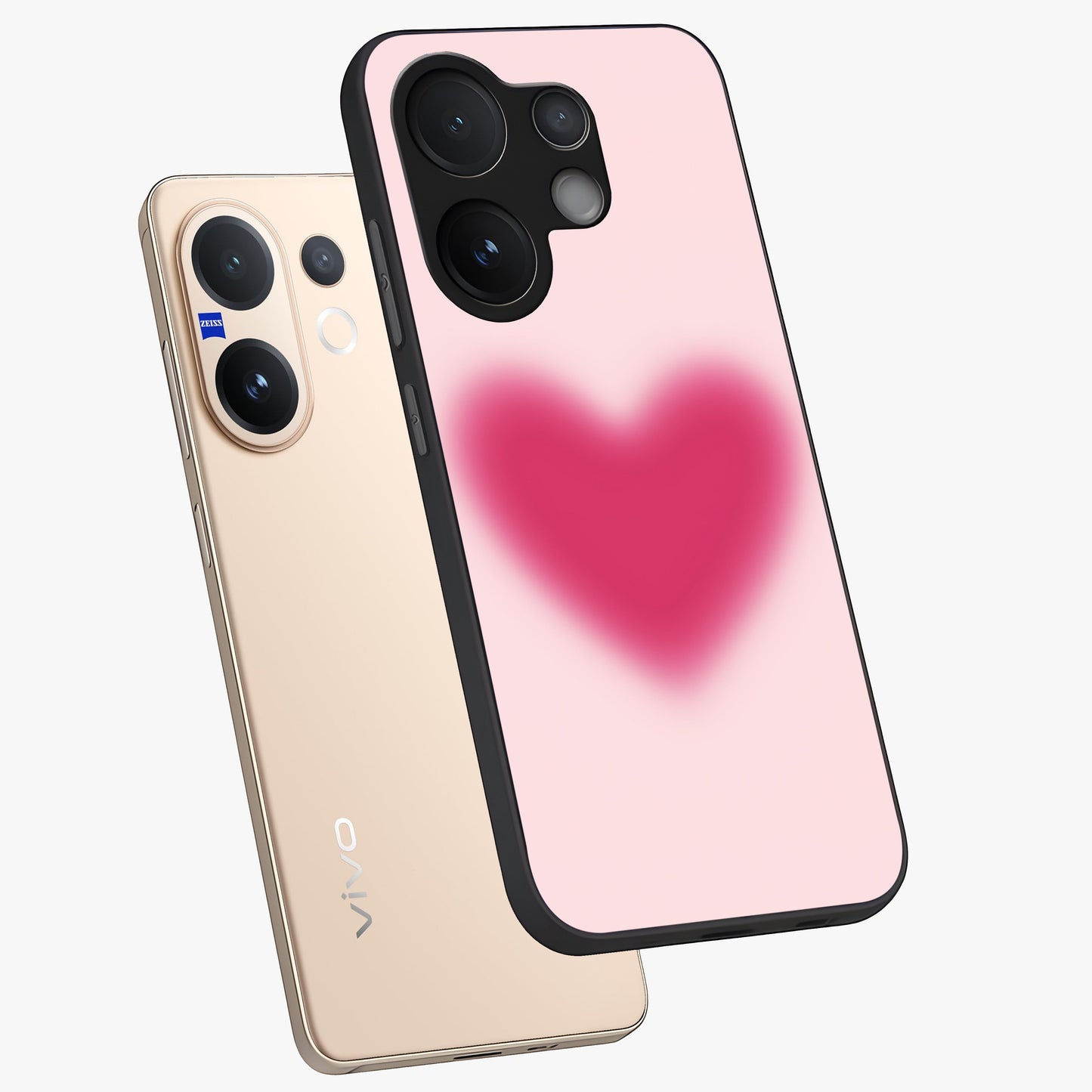 Pink Aura Heart Glass Case displayed in angled mockup highlighting vibrant pink heart design with dreamy aura aesthetic.