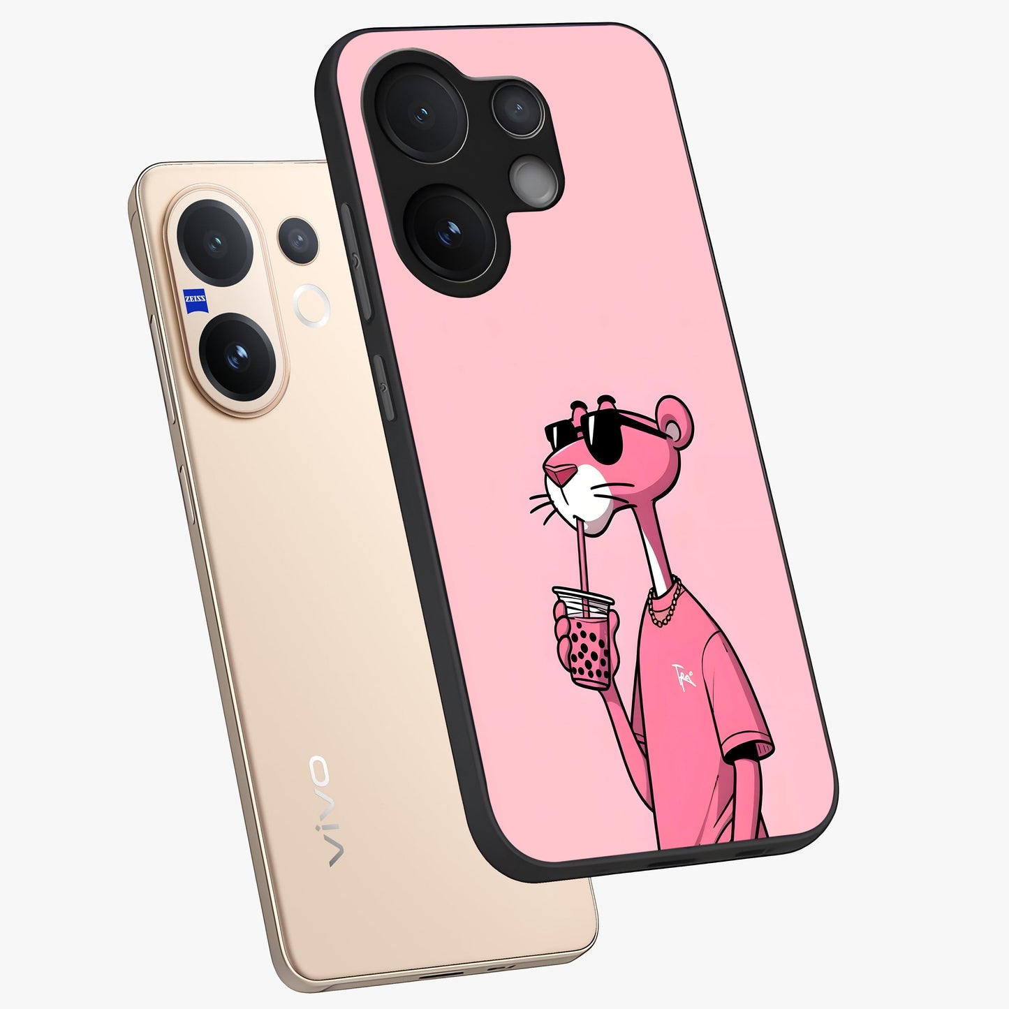 Pink Panther Glass Case displayed in angled mockup highlighting playful cartoon character design with vibrant pink aesthetic.