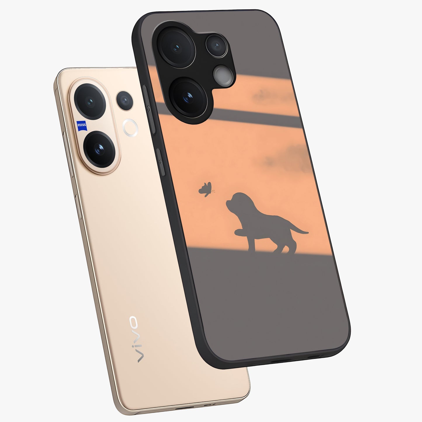 Puppy Shadow Art Glass Case displayed in angled mockup highlighting playful dog illustration with artistic shadow aesthetic.