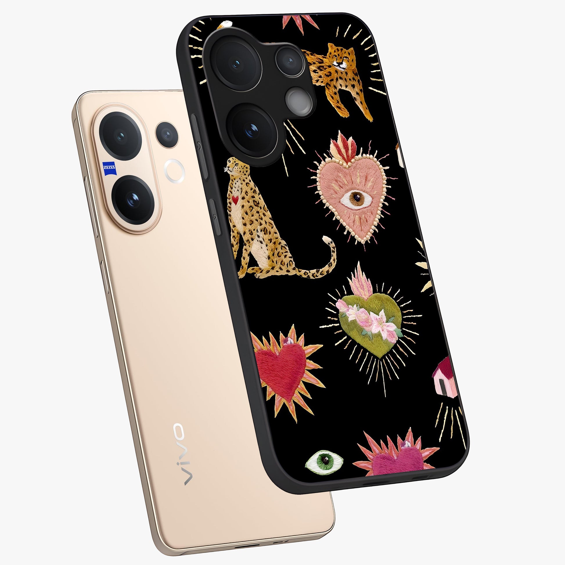 Sacred Jungle Heart Glass Case displayed in angled mockup highlighting lush tropical design with natural aesthetic style.