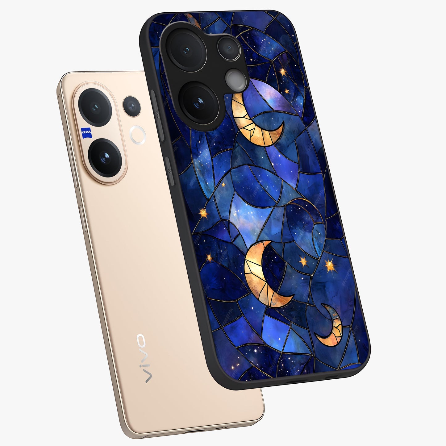 Starlit Sky Tapestry Glass Case displayed in angled mockup highlighting celestial night pattern with artistic aesthetic style.