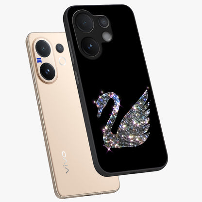 Starlit Swan Grace Glass Case displayed in angled mockup highlighting elegant swan illustration with dreamy celestial aesthetic.