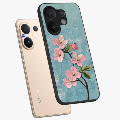 Threaded Blossom Breeze Glass Case displayed in angled mockup highlighting elegant floral design with soft aesthetic style.