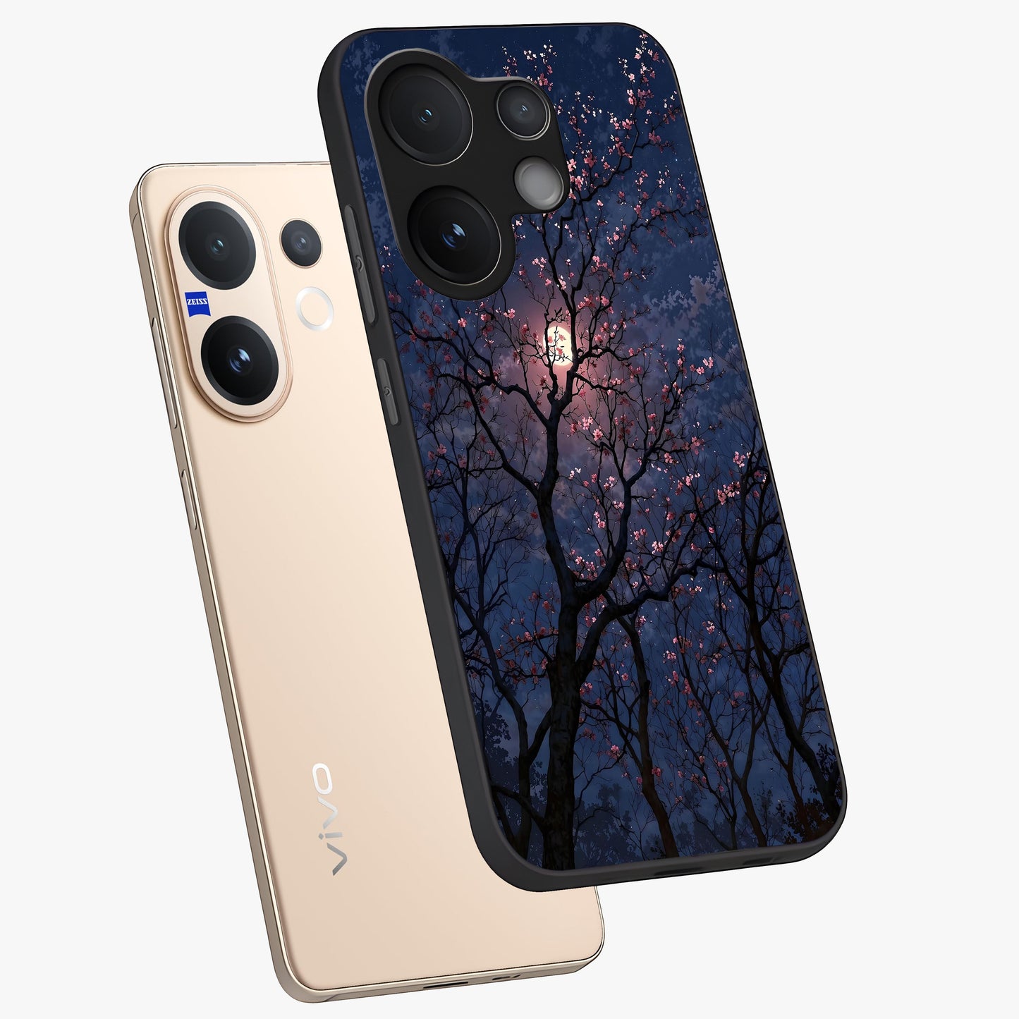 Twilight Sakura Serenade Glass Case displayed in angled mockup highlighting delicate sakura flower design with dreamy aesthetic.