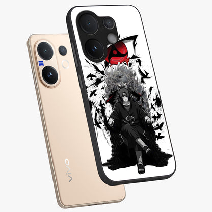 Uchiha Shadow Throne Glass Case displayed in angled mockup highlighting glowing aquatic design with celestial aesthetic.
