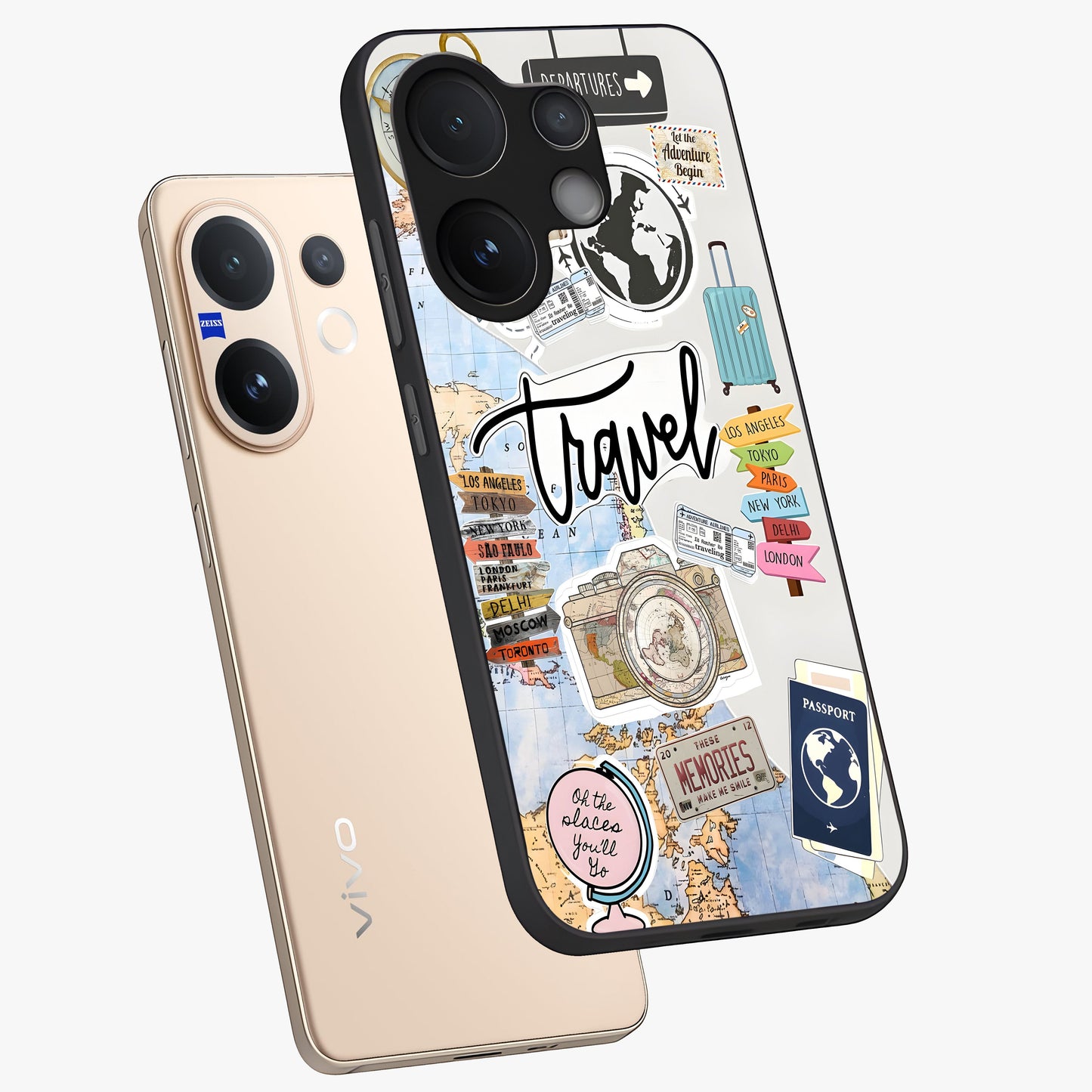 Wanderlust Journal Glass Case displayed in angled mockup highlighting adventure themed design with aesthetic travel vibe.