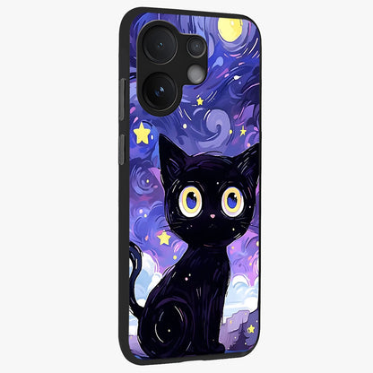 Abstract Cat Art Glass Case upright view showcasing creative feline illustration and aesthetic artistic style.