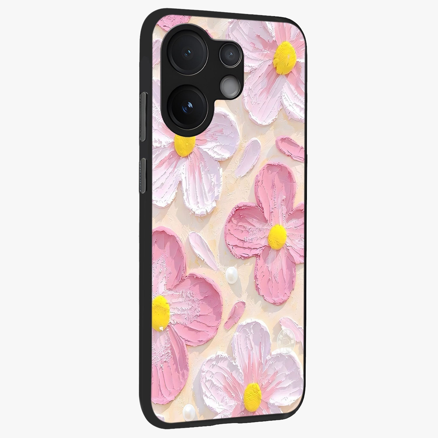 Blush Bloom Texture Glass Case upright view showcasing delicate blush floral texture with modern minimal style.