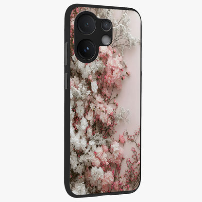 Blush Blossom Cloud Glass Case upright view showcasing calm floral cloud artwork with gentle dreamy theme.