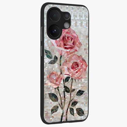 Blush Mosaic Bloom Glass Case upright view showcasing decorative floral mosaic artwork with stylish modern aesthetic.