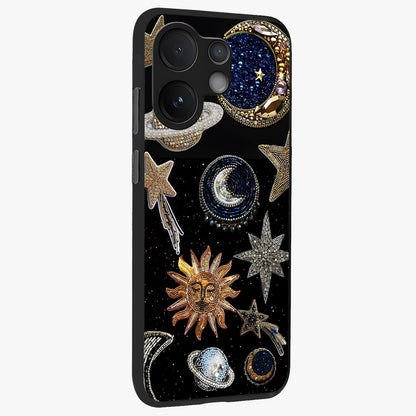 Celestial Gem Constellations Glass Case upright view showcasing cosmic constellation artwork with celestial aesthetic style.