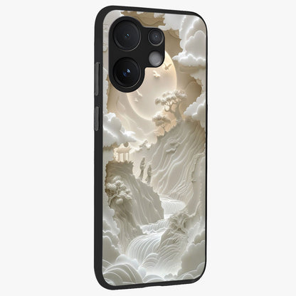 Celestial Origami Glass Case upright view showcasing creative origami artwork with modern celestial style.