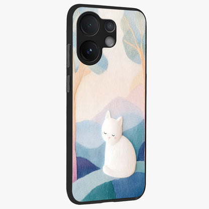 Cotton Dream Cat Glass Case upright view showcasing charming cat artwork with cozy dreamy theme.