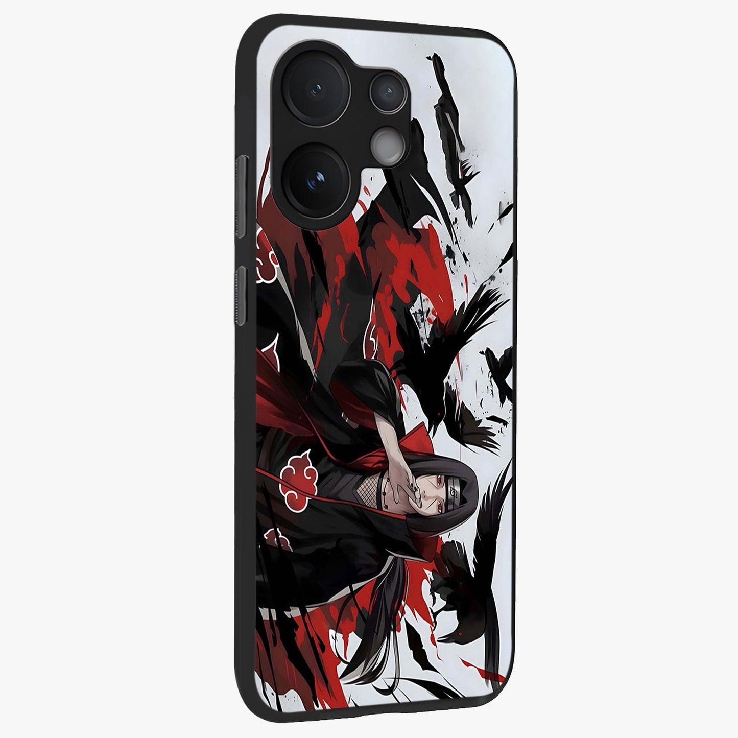 Crimson Crow Illusion Glass Case upright view showcasing striking crow illusion artwork with intense crimson theme.