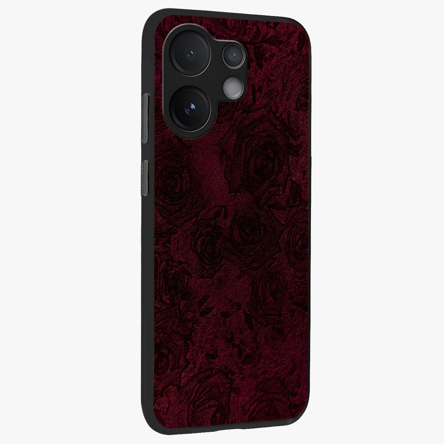 Crimson Fade Flow Glass Case upright view showcasing dynamic crimson flow artwork with stylish abstract theme.