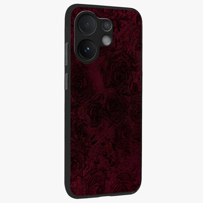 Crimson Fade Flow Glass Case upright view showcasing dynamic crimson flow artwork with stylish abstract theme.