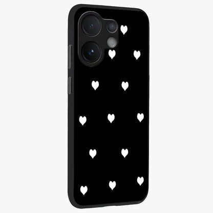 Cute And Simple White Hearts Glass Case upright view showcasing simple white hearts artwork with soft minimal theme.