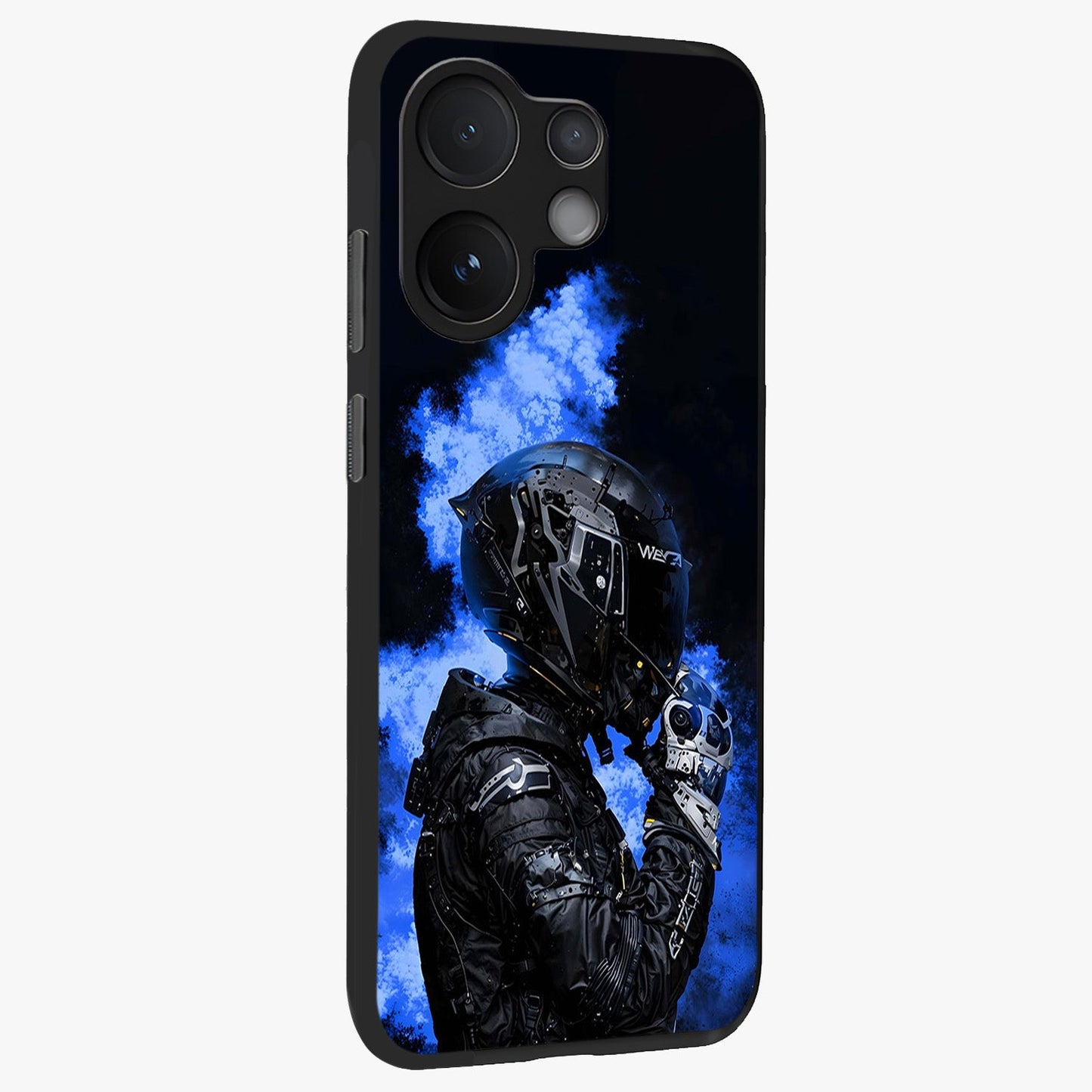 Cyber Sentinel Protocol Glass Case upright view showcasing advanced cyber sentinel artwork with futuristic tech theme.