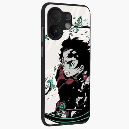 Demon Slayer Glass Case upright view showcasing powerful anime artwork with intense warrior theme.