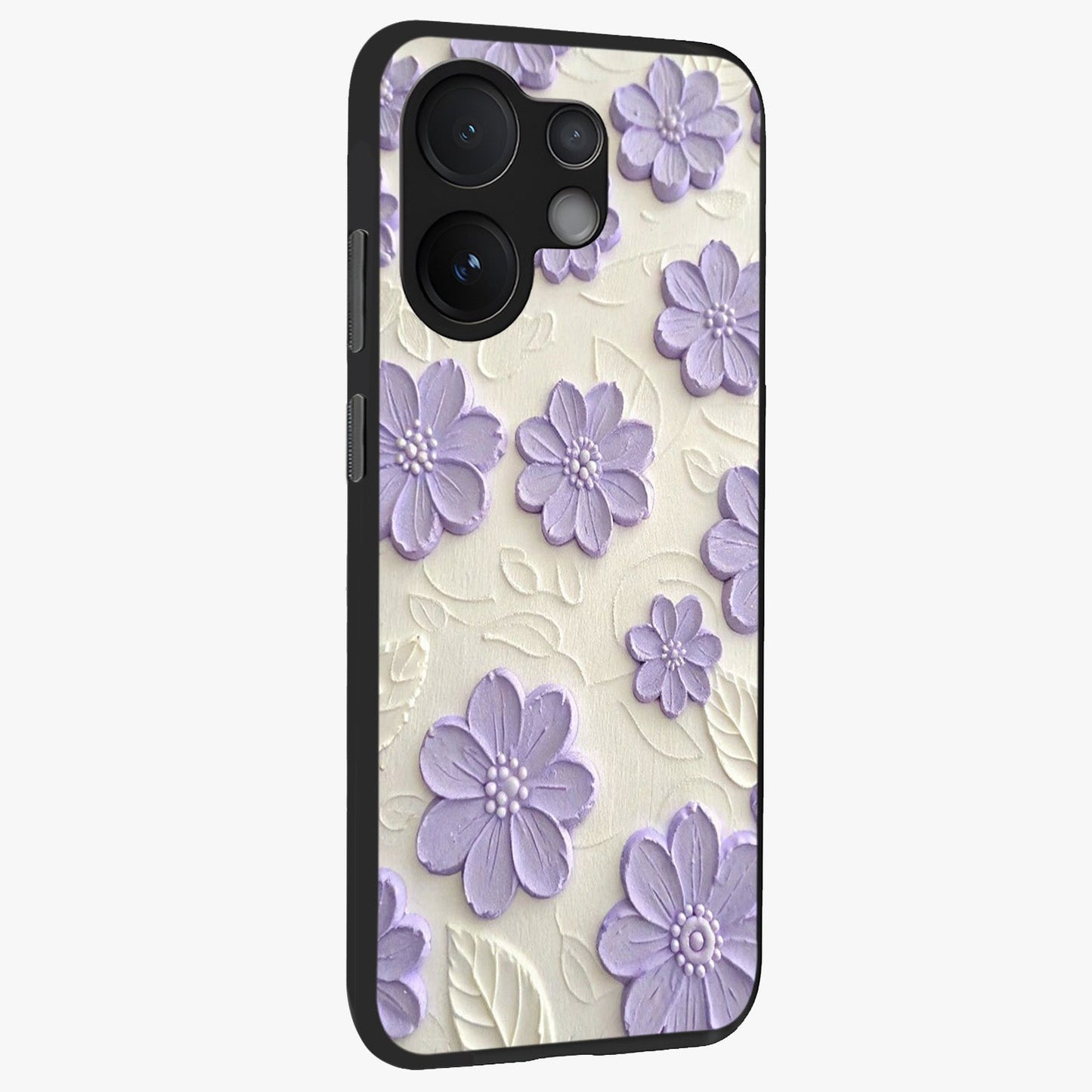 Floral Wall Art With Purple Flowers Glass Case upright view showcasing elegant purple flower artwork with decorative floral theme.