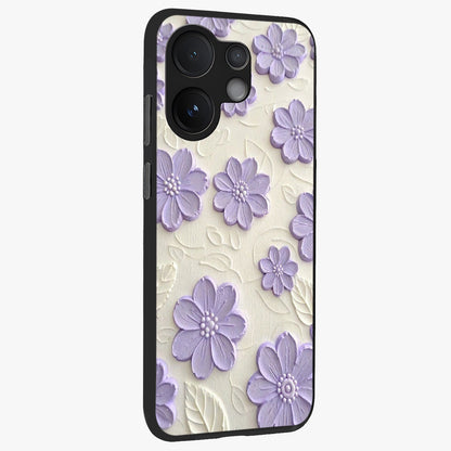 Floral Wall Art With Purple Flowers Glass Case upright view showcasing elegant purple flower artwork with decorative floral theme.