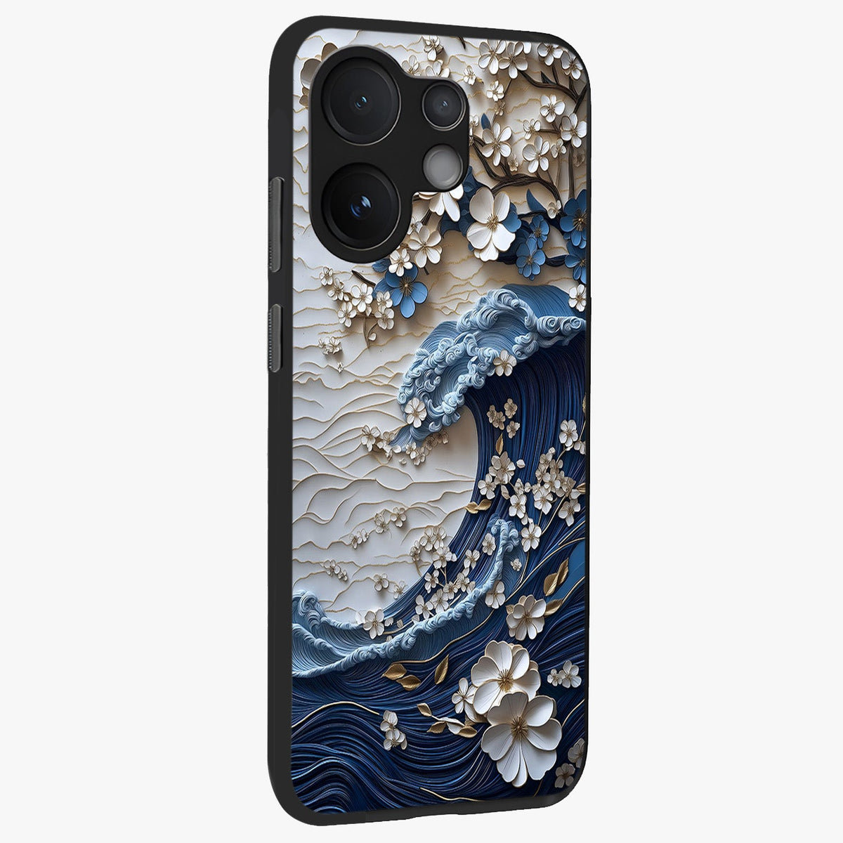 Floral Wave Origami Glass Case upright view showcasing creative floral origami artwork with artistic decorative theme.